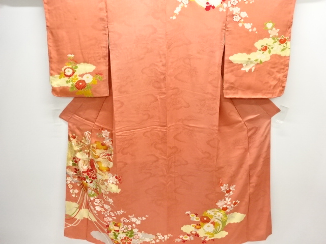 JAPANESE KIMONO / ANTIQUE KIMONO / SILK / MON KINSHA / EMBROIDERY / CRANE